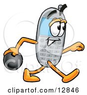 Clipart Picture Of A Wireless Cellular Telephone Mascot Cartoon Character Holding A Bowling Ball by Mascot Junction