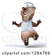 Clipart Of A 3d Brown Sailor Bear Jumping Royalty Free Illustration