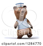 Clipart Of A 3d Brown Sailor Bear Walking Royalty Free Illustration