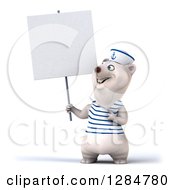 Clipart Of A 3d Polar Bear Sailor Holding And Pointing To A Blank Sign Royalty Free Illustration