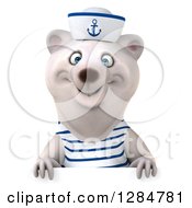 Clipart Of A 3d Polar Bear Sailor Smiling Over A Sign Royalty Free Illustration
