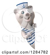 Clipart Of A 3d Polar Bear Sailor Pointing Around A Sign Royalty Free Illustration