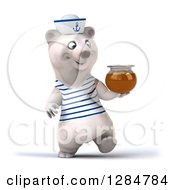 Clipart Of A 3d Polar Bear Sailor Walking With A Honey Jar Royalty Free Illustration