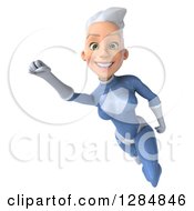 Clipart Of A 3d White Haired Caucasian Female Super Hero In A Blue Suit Smiling And Flying Royalty Free Illustration by Julos