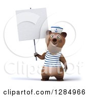 Clipart Of A 3d Brown Bear Sailor Holding Up A Blank Sign Royalty Free Illustration
