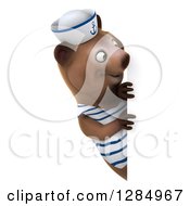 Clipart Of A 3d Brown Bear Sailor Looking Around A Sign Royalty Free Illustration