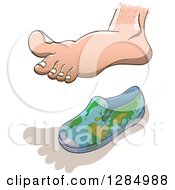 Clipart Of A Human Foot Casting A Shadow Over A Small Globe Shoe For Earth Overshoot Day Royalty Free Vector Illustration by Zooco #COLLC1284988-0152