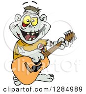 Poster, Art Print Of Cartoon Happy Zombie Playing An Acoustic Guitar