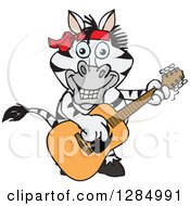 Clipart Of A Cartoon Happy Zebra Playing An Acoustic Guitar Royalty Free Vector Illustration