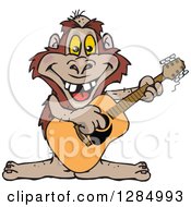 Cartoon Happy Bigfoot Playing An Acoustic Guitar