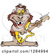 Cartoon Happy Bigfoot Playing An Electric Guitar