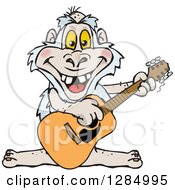Cartoon Happy Yeti Playing An Acoustic Guitar