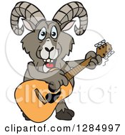 Poster, Art Print Of Cartoon Happy Bighorn Sheep Playing An Acoustic Guitar