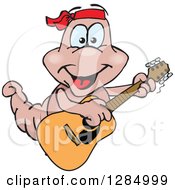 Clipart Of A Cartoon Happy Earthworm Playing An Acoustic Guitar Royalty Free Vector Illustration