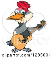 Clipart Of A Cartoon Happy Woodpecker Playing An Acoustic Guitar Royalty Free Vector Illustration