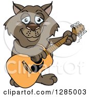 Poster, Art Print Of Cartoon Happy Wombat Playing An Acoustic Guitar