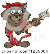 Cartoon Happy Wombat Playing An Electric Guitar