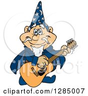 Poster, Art Print Of Cartoon Happy Wizard Playing An Acoustic Guitar
