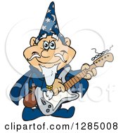 Clipart Of A Cartoon Happy Wizard Playing An Electric Guitar Royalty Free Vector Illustration