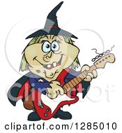 Poster, Art Print Of Cartoon Happy Witch Playing An Electric Guitar