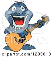 Clipart Of A Cartoon Happy Whale Playing An Acoustic Guitar Royalty Free Vector Illustration
