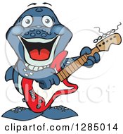Poster, Art Print Of Cartoon Happy Whale Playing An Electric Guitar