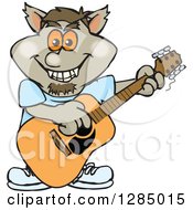 Poster, Art Print Of Cartoon Happy Werewolf Playing An Acoustic Guitar
