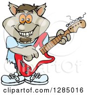 Clipart Of A Cartoon Happy Werewolf Playing An Electric Guitar Royalty Free Vector Illustration