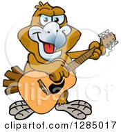 Cartoon Happy Wedge Tailed Eagle Playing An Acoustic Guitar