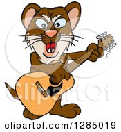 Clipart Of A Cartoon Happy Weasel Playing An Acoustic Guitar Royalty Free Vector Illustration