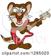 Clipart Of A Cartoon Happy Weasel Playing An Electric Guitar Royalty Free Vector Illustration