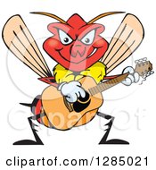 Clipart Of A Cartoon Wasp Playing An Acoustic Guitar Royalty Free Vector Illustration