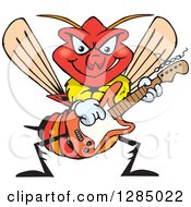 Clipart Of A Cartoon Wasp Playing An Electric Guitar Royalty Free Vector Illustration
