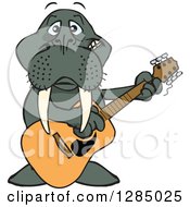 Poster, Art Print Of Cartoon Happy Walrus Playing An Acoustic Guitar
