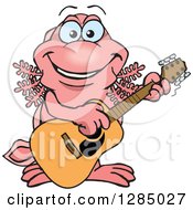 Cartoon Happy Walking Fish Playing An Acoustic Guitar
