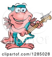Cartoon Happy Walking Fish Playing An Electric Guitar