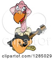 Clipart Of A Cartoon Happy Vulture Playing An Acoustic Guitar Royalty Free Vector Illustration
