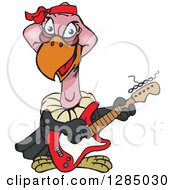 Poster, Art Print Of Cartoon Happy Vulture Playing An Electric Guitar