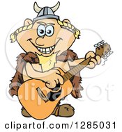 Poster, Art Print Of Cartoon Happy Viking Playing An Acoustic Guitar