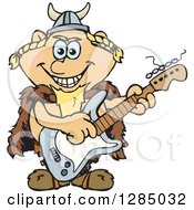 Poster, Art Print Of Cartoon Happy Viking Playing An Electric Guitar