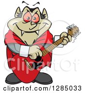 Clipart Of A Cartoon Happy Dracula Vampire Playing An Acoustic Guitar Royalty Free Vector Illustration