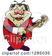 Cartoon Happy Vampiress Playing An Acoustic Guitar
