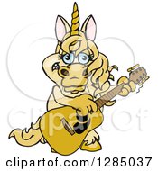 Poster, Art Print Of Cartoon Happy Unicorn Playing An Acoustic Guitar