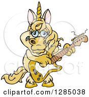 Poster, Art Print Of Cartoon Happy Unicorn Playing An Electric Guitar