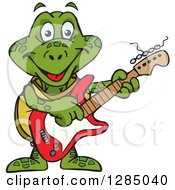 Poster, Art Print Of Cartoon Happy Sea Turtle Playing An Electric Guitar