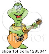 Poster, Art Print Of Cartoon Happy Turtle Playing An Acoustic Guitar