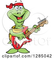 Poster, Art Print Of Cartoon Happy Turtle Playing An Electric Guitar