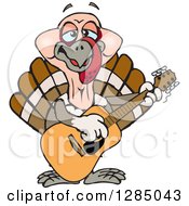 Poster, Art Print Of Cartoon Happy Turkey Bird Playing An Acoustic Guitar
