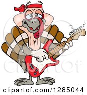 Poster, Art Print Of Cartoon Happy Turkey Bird Playing An Electric Guitar