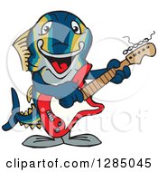 Cartoon Happy Tuna Fish Playing An Acoustic Guitar